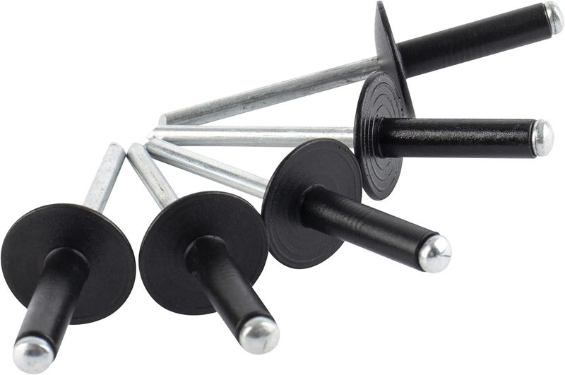 ISPINNER 100pcs 3/16" x 1/2" Large Flange Aluminum Blind Rivets, Pop Rivets Grip Grange 6-8mm (Black) - Image 1